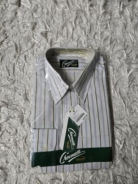 Vintage Crocodile Men’s Dress Shirt 15 1/2 32 White Striped NOS Long Sleeve